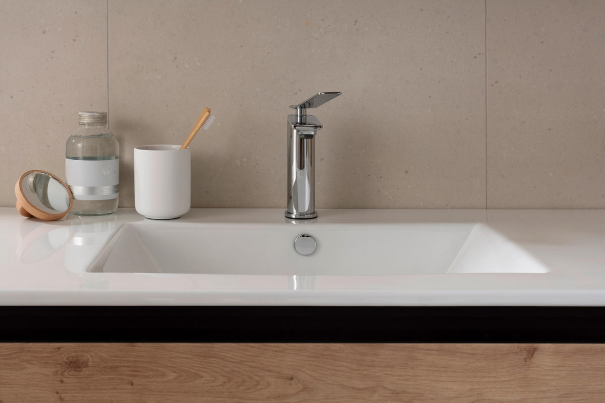 WASCHTISCHKOMBI 102 cm  - Weiss/Eichefarben, Basics, Keramik/Holzwerkstoff (102cm) - Schöner Wohnen