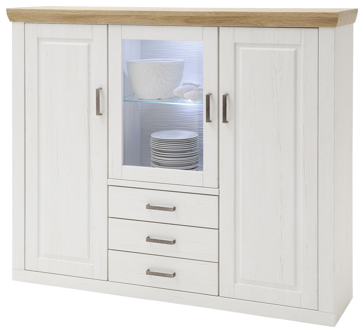 HIGHBOARD Brixen  in 163/142/40 cm  - Eichefarben/Schwarz, Design, Glas/Holzwerkstoff (163/142/40cm) - Landscape