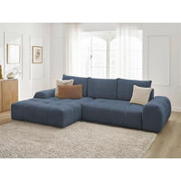 ECKSCHLAFSOFA EVEREST  mit Rücken echt, Armteil links, Armteil rechts Flachgewebe Dunkelblau  - Schwarz/Dunkelblau, MODERN, Kunststoff/Textil (318/180cm) - Livetastic
