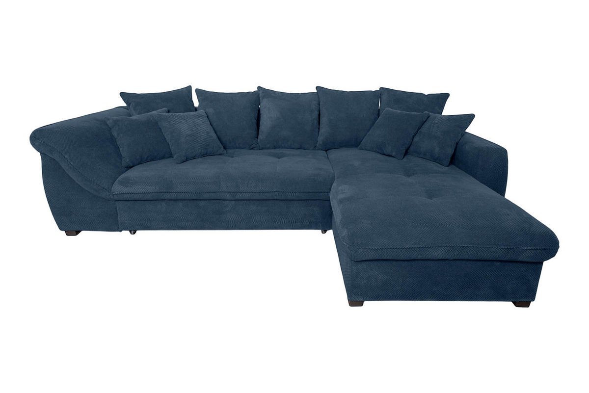 ECKSOFA LORENZO Dunkelblau Struktur Liegefläche im Originalstoff  - Schwarz/Dunkelblau, Design, Textil/Metall (302/188cm) - P & B