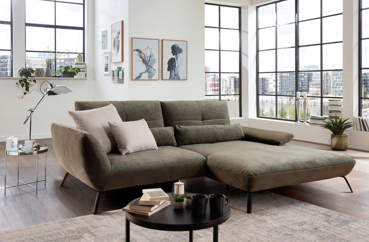 ECKSOFA Olivgrün  - Schwarz/Olivgrün, Trend, Holz/Metall (273/191-207cm) - Livetastic
