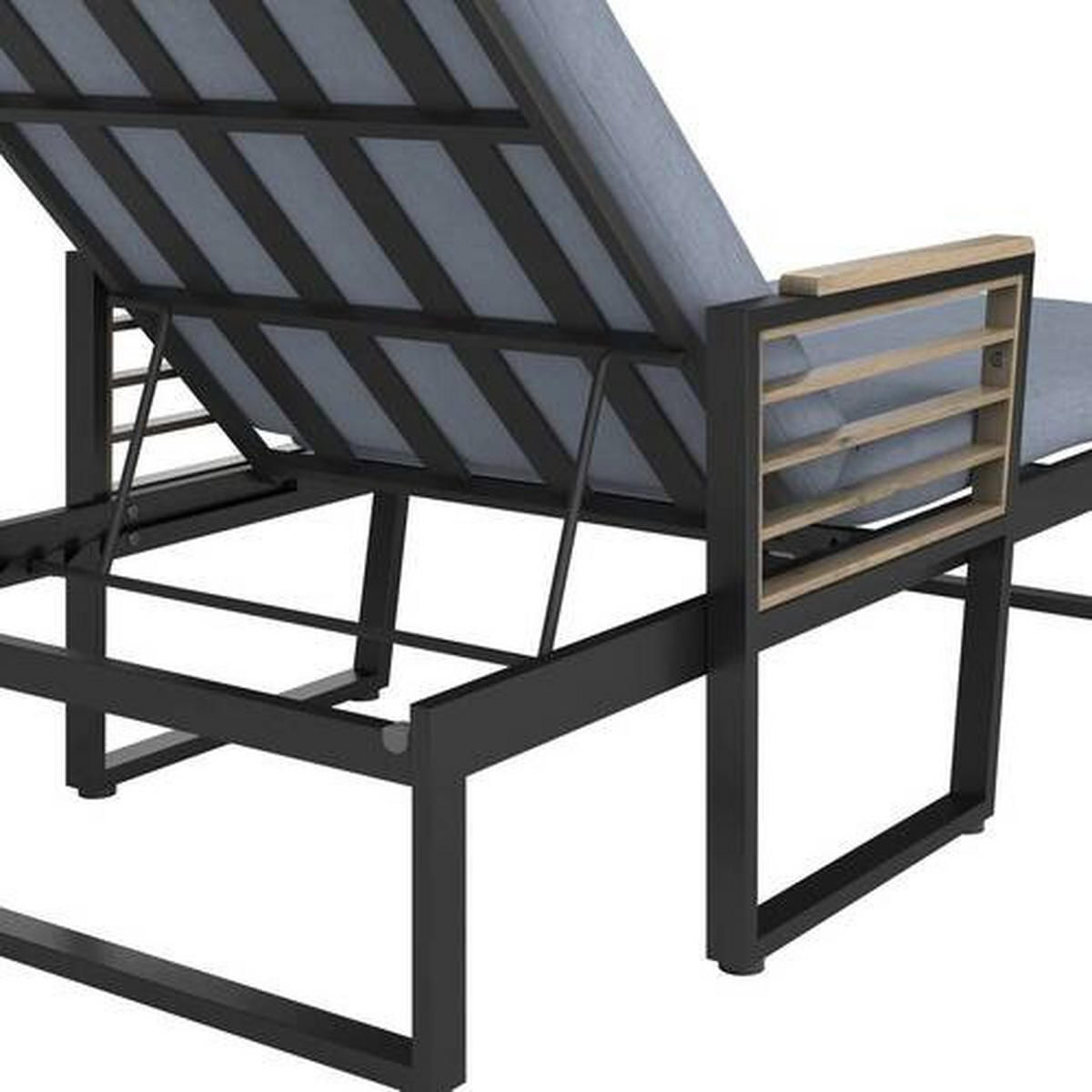 SONNENLIEGE 77/101/200 cm Teakholz  - Schwarz, MODERN, Holz/Metall (77/101/200cm) - Ambia Garden