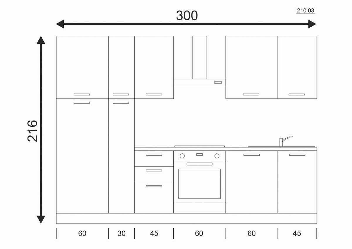 KÜCHENBLOCK 300 cm   in Eukalyptusholzfarben  - Eukalyptusholzfarben/Alufarben, LIFESTYLE, Kunststoff/Metall (300cm) - MID.YOU