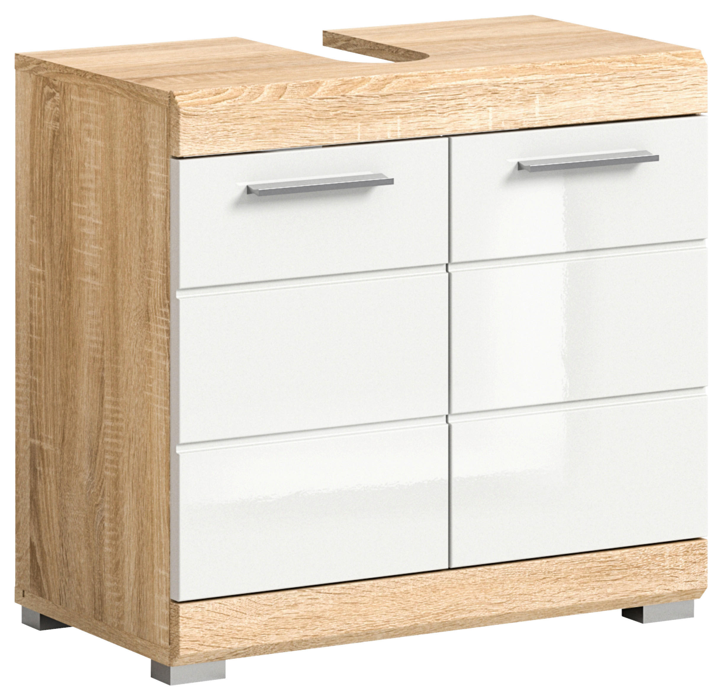 WASCHBECKENUNTERSCHRANK 60/56/34 cm  - Weiß Hochglanz/Eichefarben, MODERN, Holzwerkstoff/Kunststoff (60/56/34cm) - MID.YOU