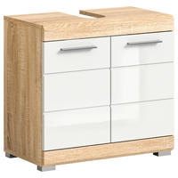 WASCHBECKENUNTERSCHRANK 60/56/34 cm  - Weiß Hochglanz/Eichefarben, MODERN, Holzwerkstoff/Kunststoff (60/56/34cm) - MID.YOU