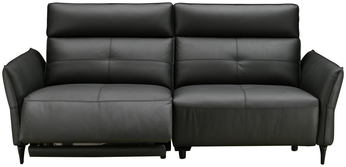 2-SITZER-SOFA Schwarz Echtleder  - Schwarz, Design, Leder/Metall (191/98/101cm) - Novel