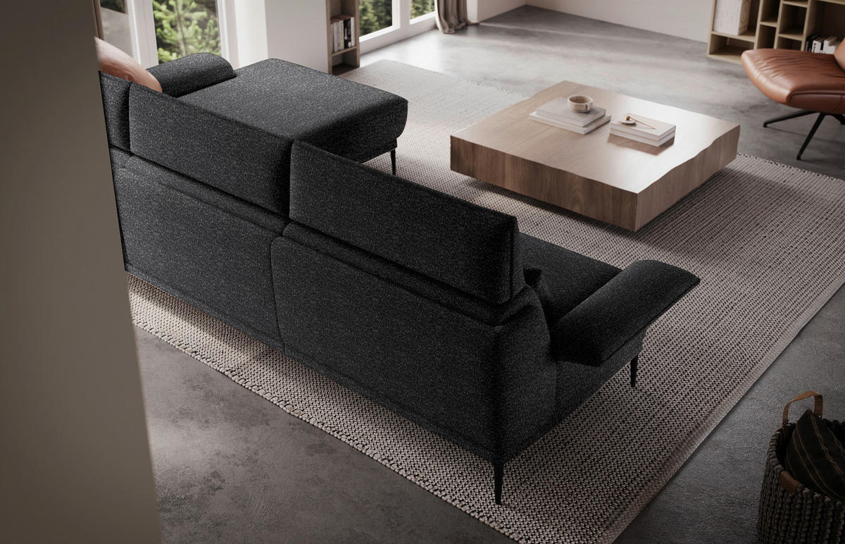 ECKSOFA in Bouclé Anthrazit  330/186 cm  - Anthrazit/Schwarz, Design, Textil/Metall (330/186cm) - Johann Jakob