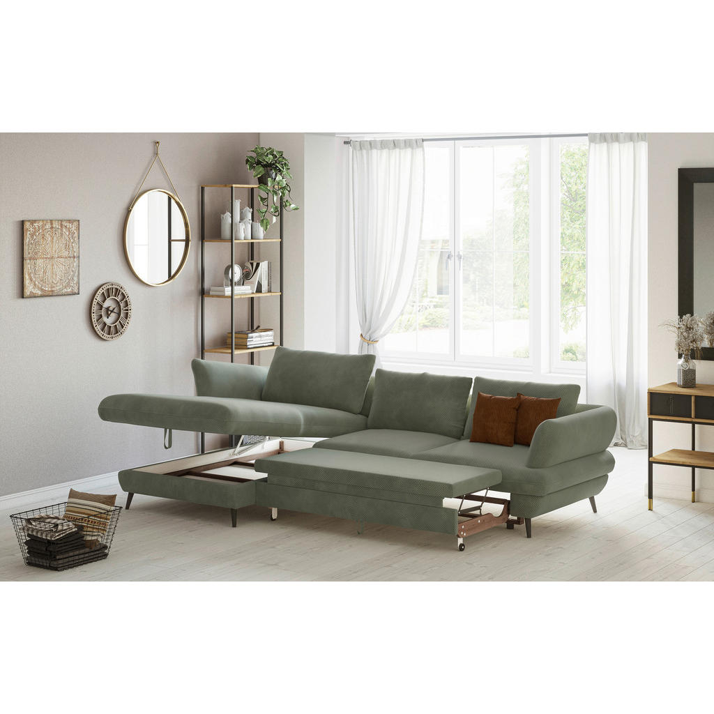 Thumbnail - Livetastic Ecksofa, Grün, Textil, 3-Sitzer, Ottomane links, L-Form, 281x181 cm, Made in EU, Stoffauswahl, Rücken echt, A...