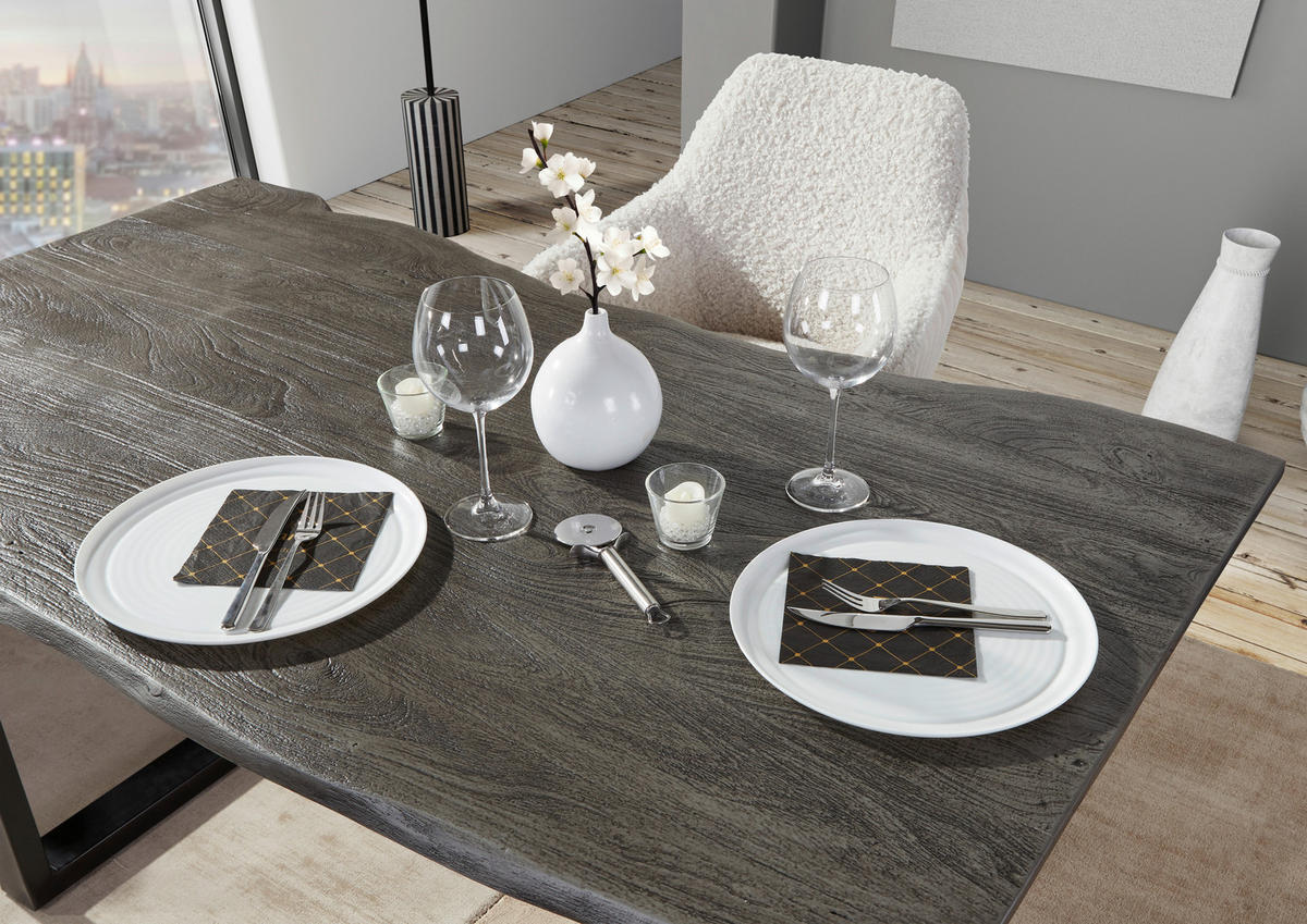 ARMLEHNSTUHL  in Eisen Plüsch, Teddystoff  - Beige/Schwarz, LIFESTYLE, Textil/Metall (65/68/90cm) - home24
