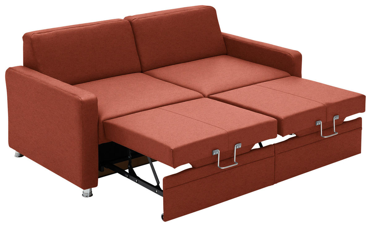 SCHLAFSOFA Chenille Rotorange  - Chromfarben/Rotorange, KONVENTIONELL, Textil/Metall (186/90/100cm) - Beldomo Style