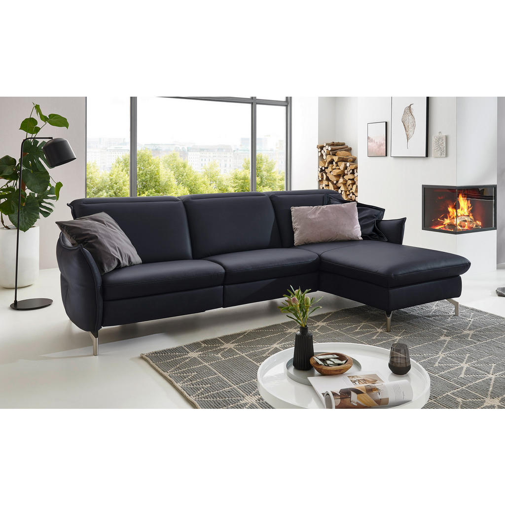 Thumbnail - Livetastic Ecksofa, Dunkelblau, Leder, Echtleder, Nappaleder, 4-Sitzer, Ottomane rechts, L-Form, 263x179 cm, Made in EU,...