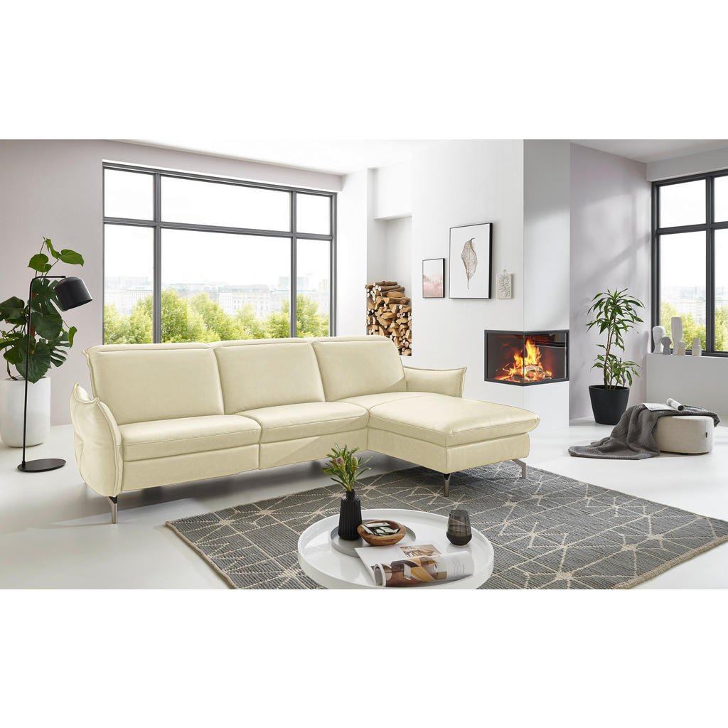 Thumbnail - Livetastic Ecksofa, Creme, Leder, Echtleder, Nappaleder, 4-Sitzer, L-Form, 233x179 cm, Made in EU, Hocker erhältlich, mo...