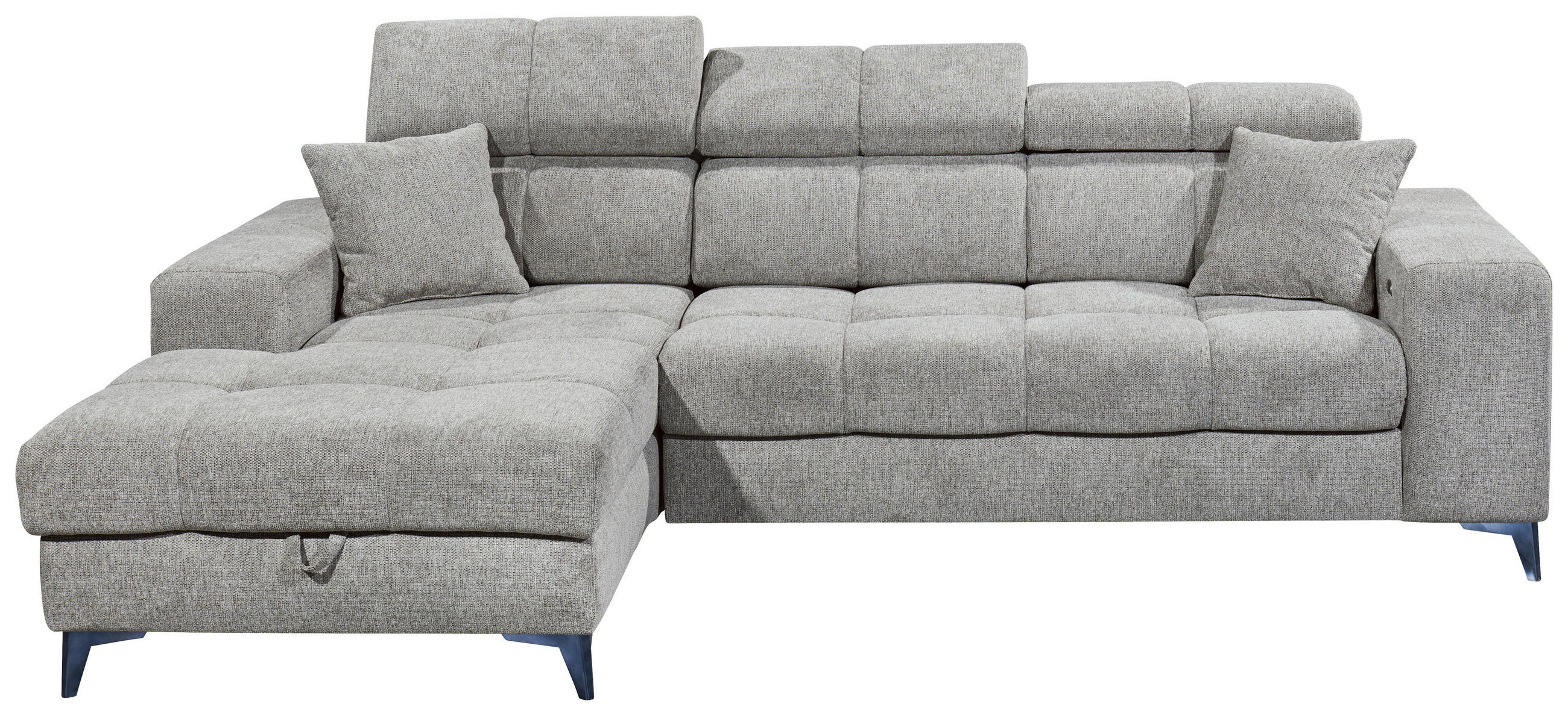 ECKSOFA Hellgrau Chenille Zierkissen, Bettkasten, Rücken echt, Kopfteilverstellung, Sitztiefenverstellung  - Hellgrau/Schwarz, KONVENTIONELL, Kunststoff/Textil (172/268cm) - Carryhome