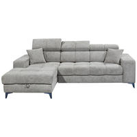 ECKSOFA 172/268 cm  in Chenille Hellgrau Zierkissen, Bettkasten, Rücken echt, Kopfteilverstellung, Sitztiefenverstellung  172/268 cm  - Hellgrau/Schwarz, KONVENTIONELL, Kunststoff/Textil (172/268cm) - MID.YOU