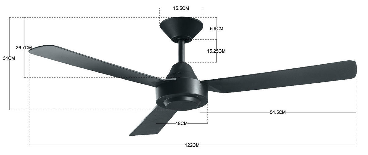 DECKENVENTILATOR BAYSIDE CALYPSO 122/31 cm   - Schwarz, Design, Kunststoff (122/31cm) - P & B