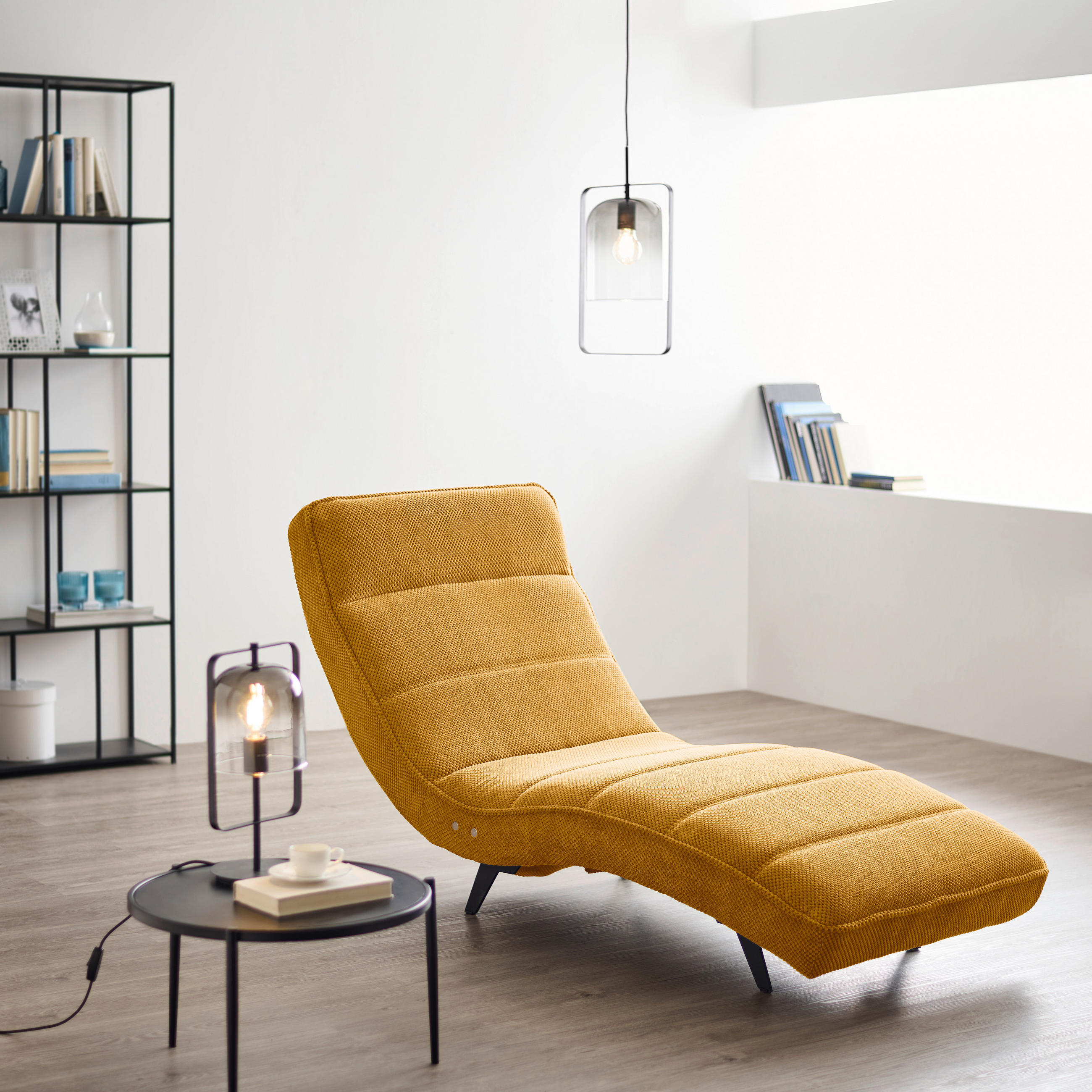 FOTOLIU ȘEZLONG DE RELAXARE in textil galben curry - galben curry/negru, Design, metal/textil (78/83/168cm) - Welnova