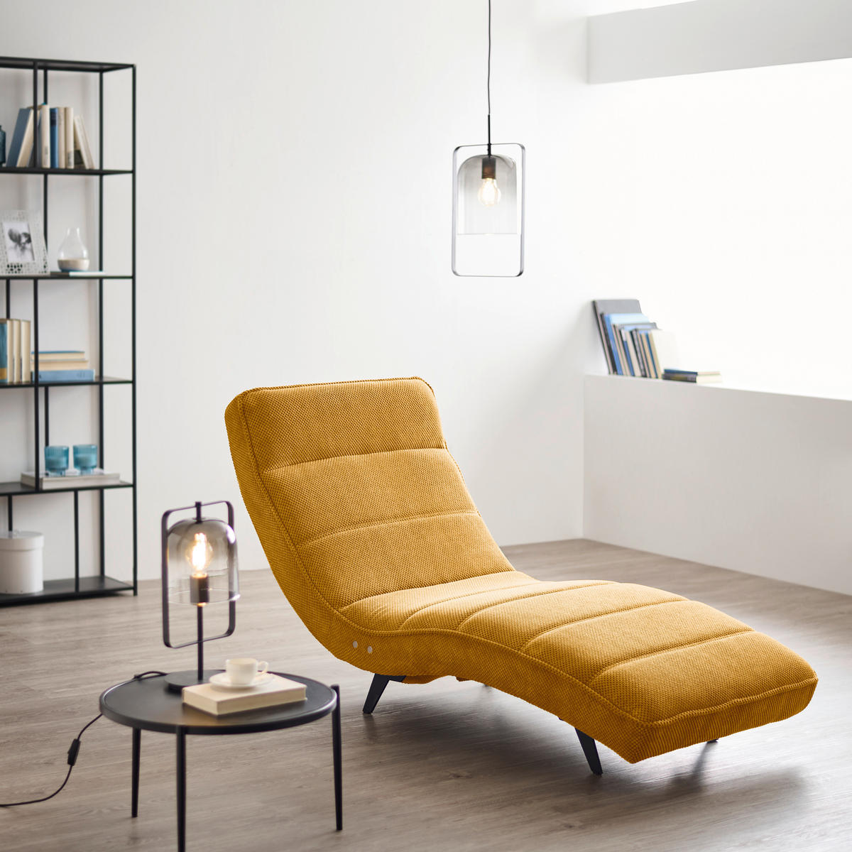 RELAXLIEGE in Webstoff Currygelb  - Currygelb/Schwarz, Design, Textil/Metall (75/158-178/58-86cm) - Welnova