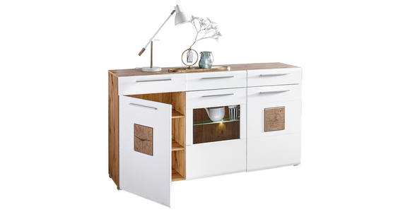 SIDEBOARD  in 180/98/43 cm  - Chromfarben/Eichefarben, KONVENTIONELL, Glas/Holz (180/98/43cm) - Hom`in