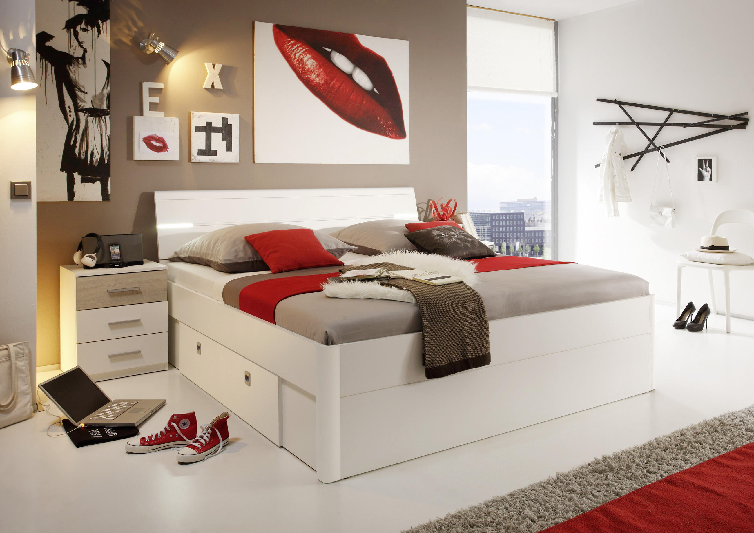 POSTELJA S PROSTOROM ZA SHRAN 180 cm x 200 cm , bela - bela, Moderno (180/200cm) - MID.YOU