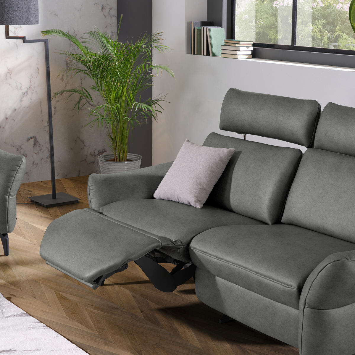 2-SITZER-SOFA  in Echtleder Dunkelgrau   - Dunkelgrau/Anthrazit, Design, Leder/Metall (187/92/97cm) - Himolla Komfortklass