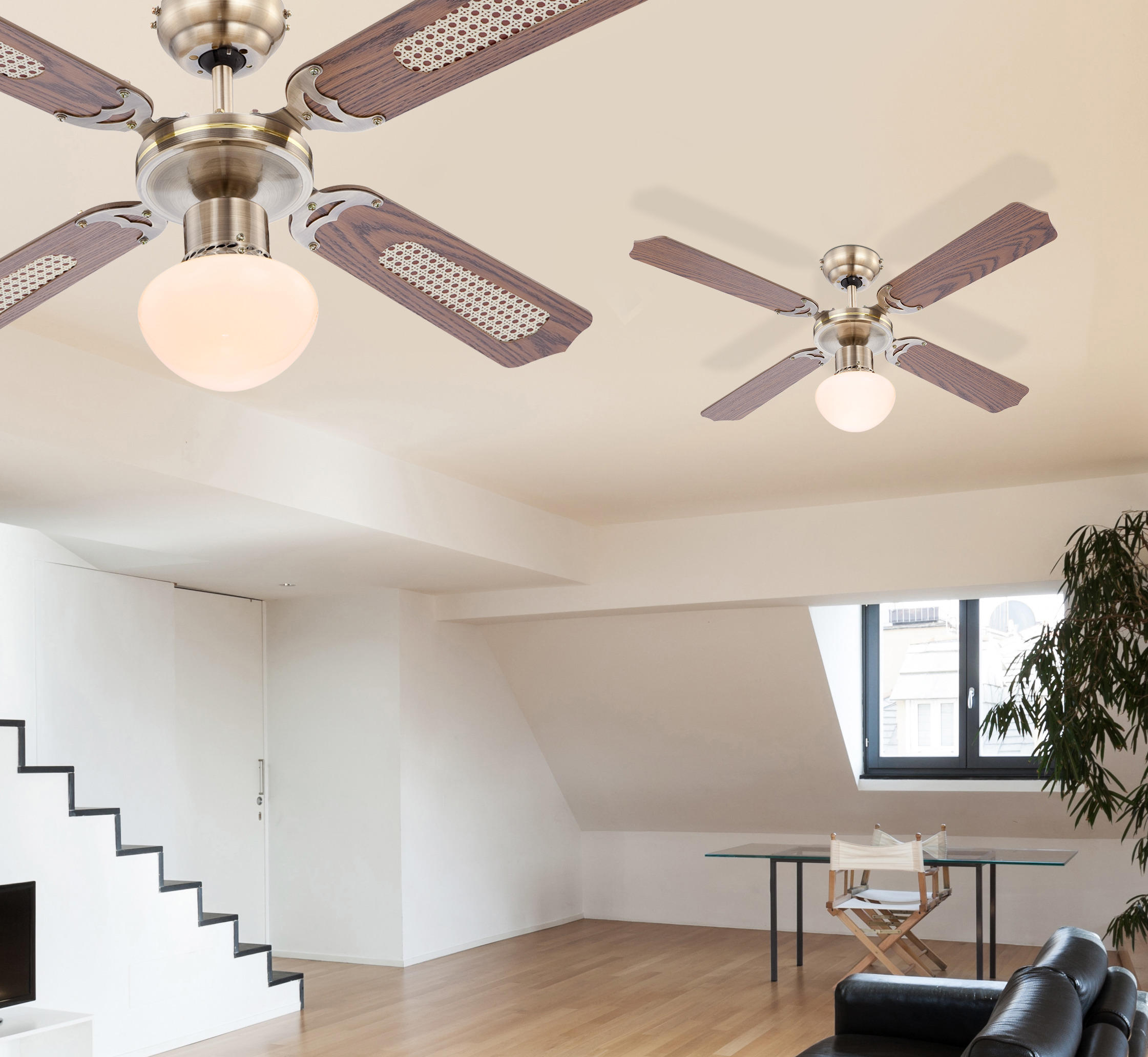 DECKENVENTILATOR Aston 106,6/41,5 cm   - Eichefarben, KONVENTIONELL, Glas/Holz (106,6/41,5cm)