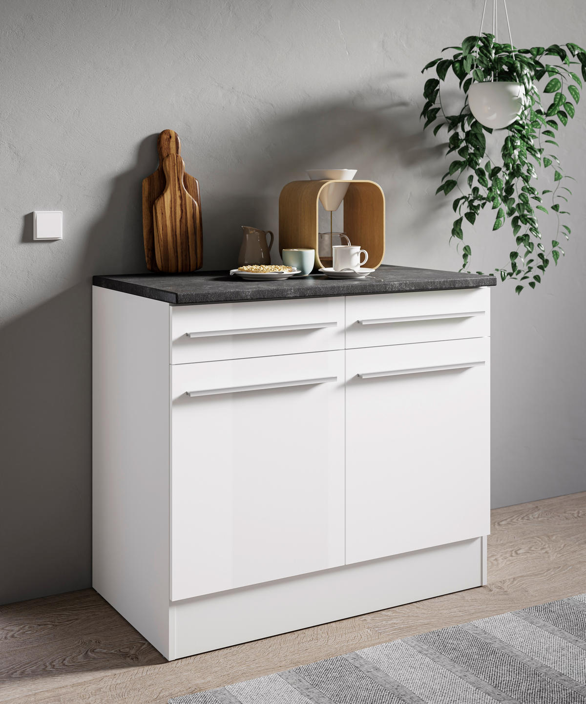 SCHUBKASTENUNTERSCHRANK 100/90/60 cm  in Weiß, Weiß Hochglanz  - Weiß Hochglanz/Anthrazit, Basics, Holzwerkstoff/Kunststoff (100/90/60cm) - P & B