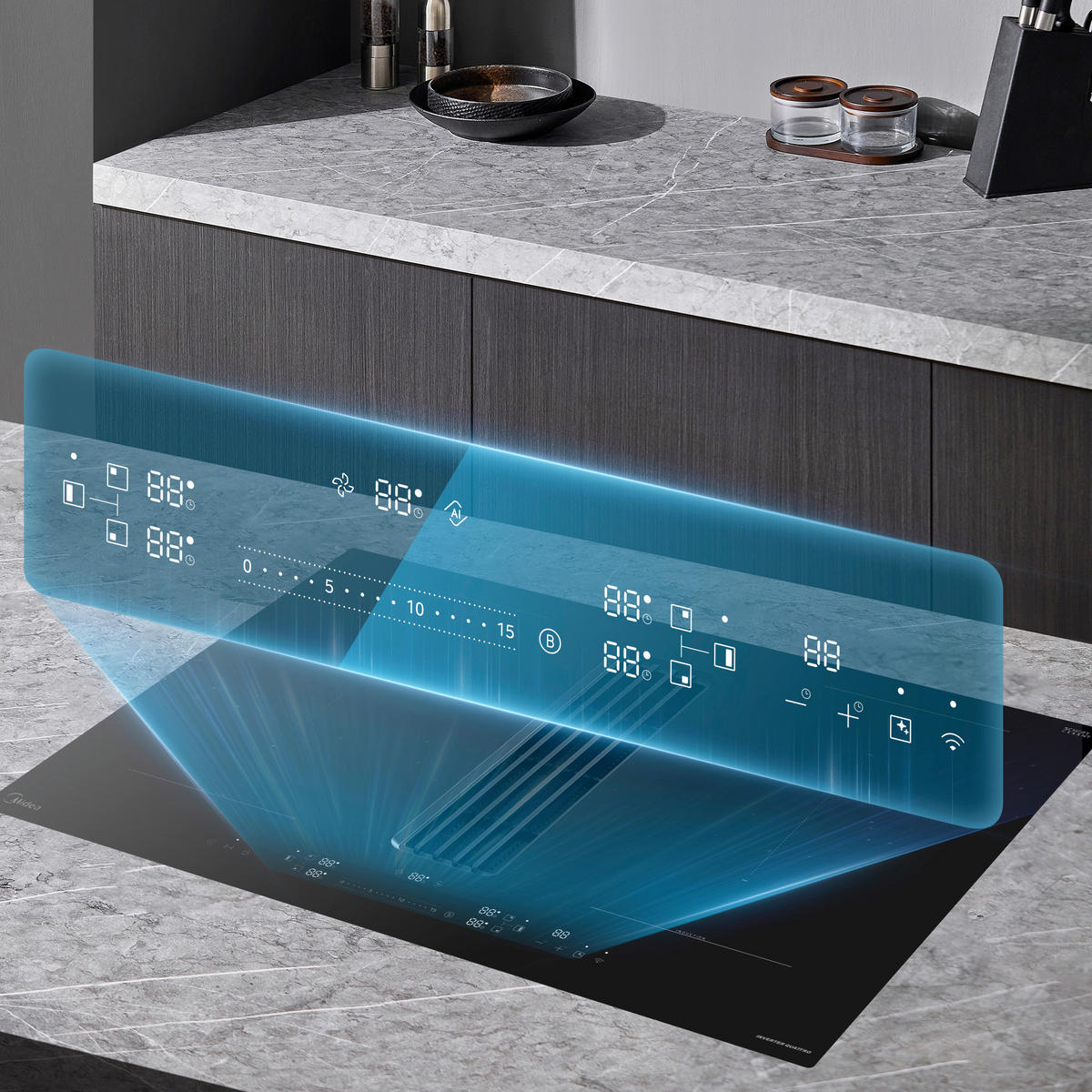 KOCHFELD-DUNSTABZUG-KOMBI MIH7480Y225GKH1  - Schwarz, Basics, Glas/Kunststoff (80/23.7/52cm) - Midea