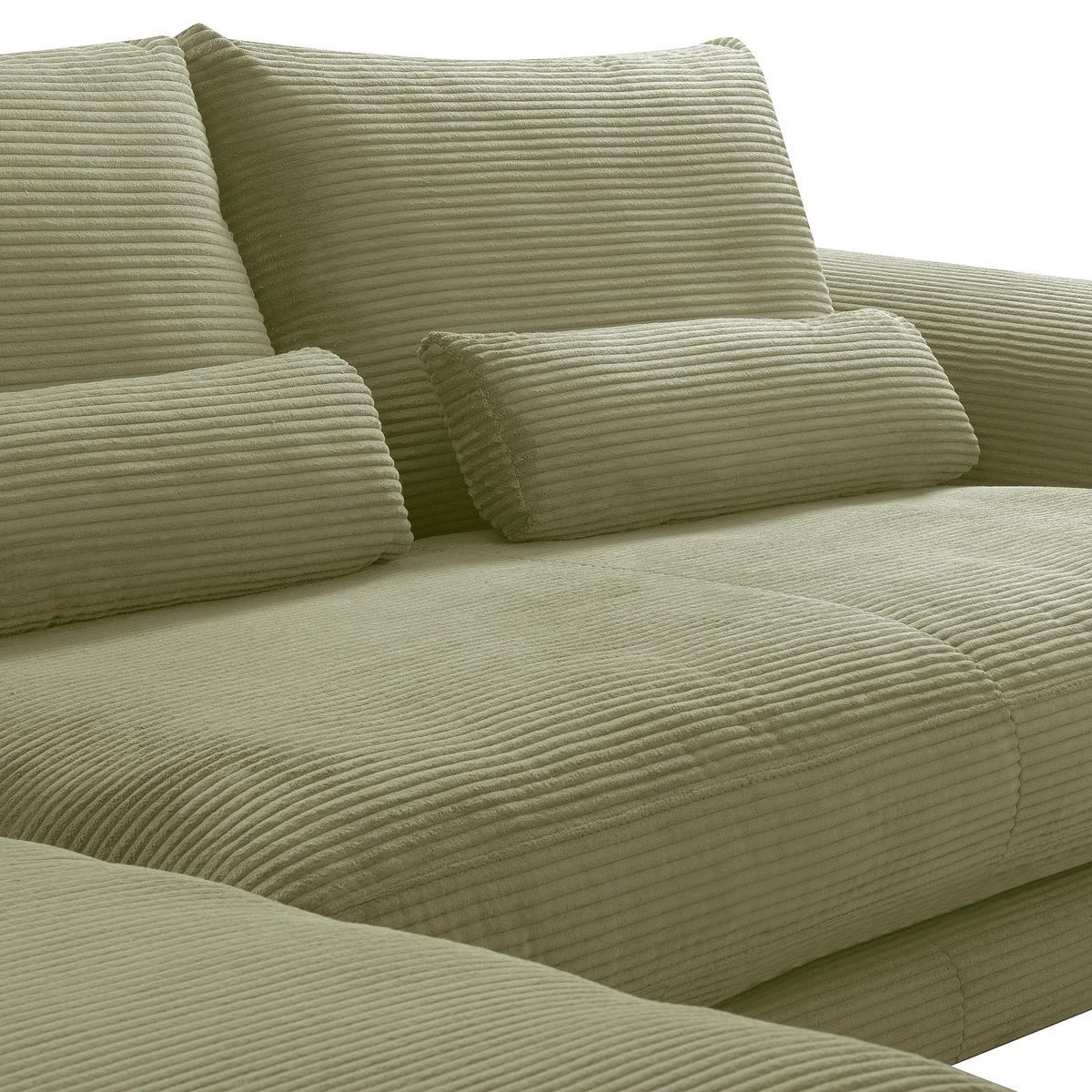 ECKSOFA  in Cord Olivgrün Nierenkissen, Rückenkissen  172/313 cm  - Schwarz/Olivgrün, Design, Textil/Metall (172/313cm) - P & B