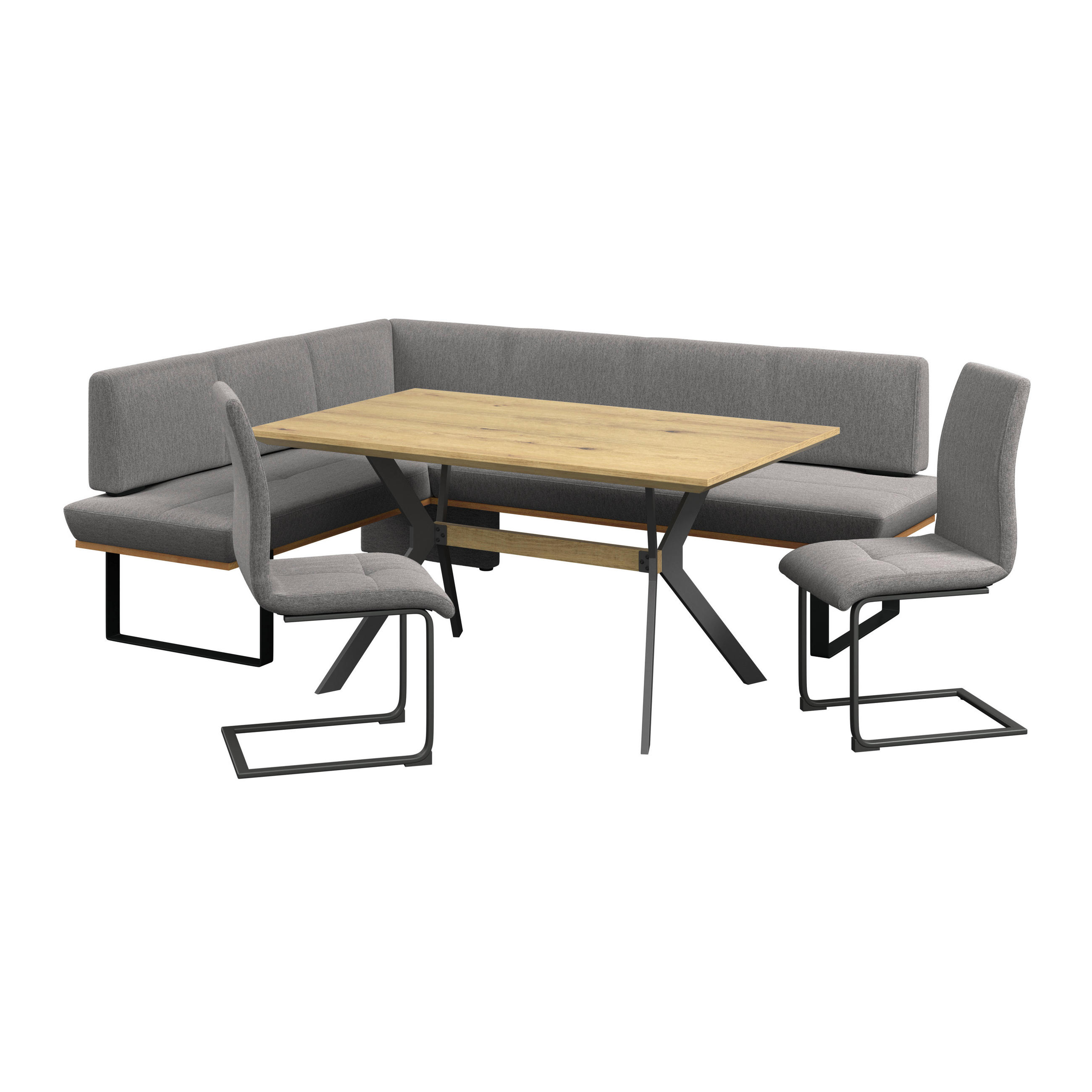 ECKBANK 175/225 cm Webstoff Grau Eiche vollmassiv   - Schwarz/Grau, MODERN, Holz/Textil (175/225cm) - Livetastic