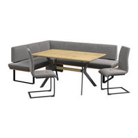 ECKBANK 175/225 cm Webstoff Grau Eiche vollmassiv   - Schwarz/Grau, MODERN, Holz/Textil (175/225cm) - Livetastic