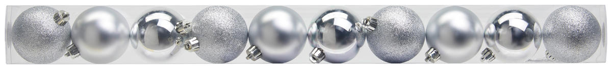SADA VÁNOČNÍCH KOULÍ  10dílné - bílá/barvy stříbra, Basics, plast (6cm)