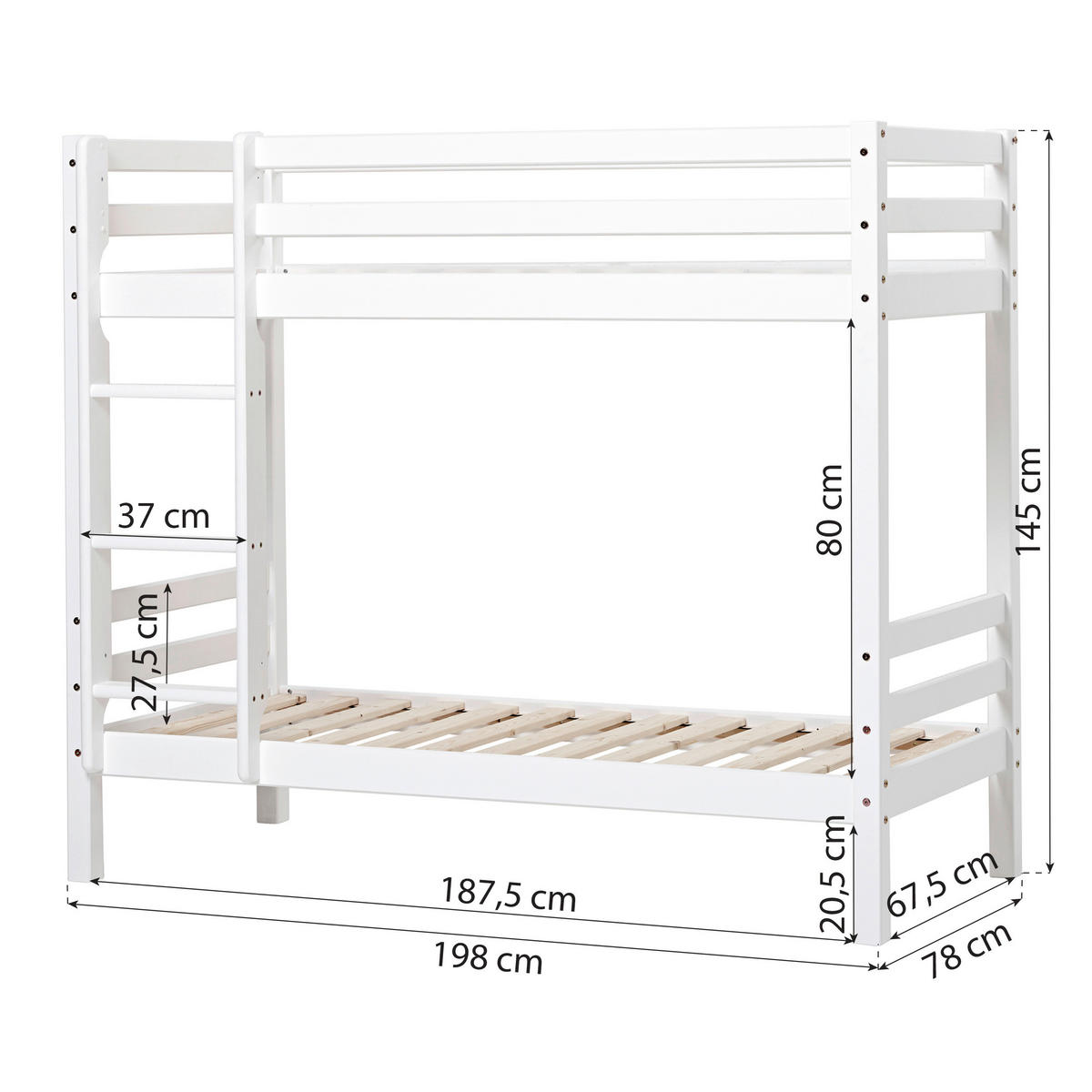 ETAGENBETT 70/190 cm Weiß  - Naturfarben/Weiß, MODERN, Holz (70/190cm) - MID.YOU