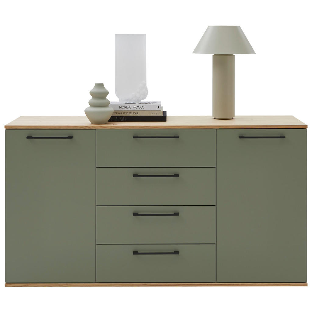 Thumbnail - Dieter Knoll Kommode Tosca, Eiche, Olivgrün, Holzwerkstoff, furniert, 4 Fächer, 4 Schubladen, 120x82.5x46 cm, Garderobe,...