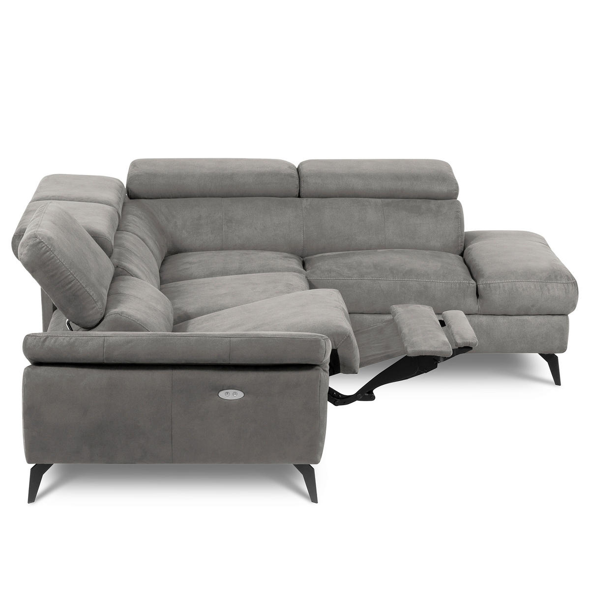 ECKSOFA SONO in Lederlook Anthrazit Bettkasten, Armteilverstellung, Kopfteilverstellung  265/210 cm  - Anthrazit/Schwarz, Design, Textil/Metall (265/210cm) - Livetastic
