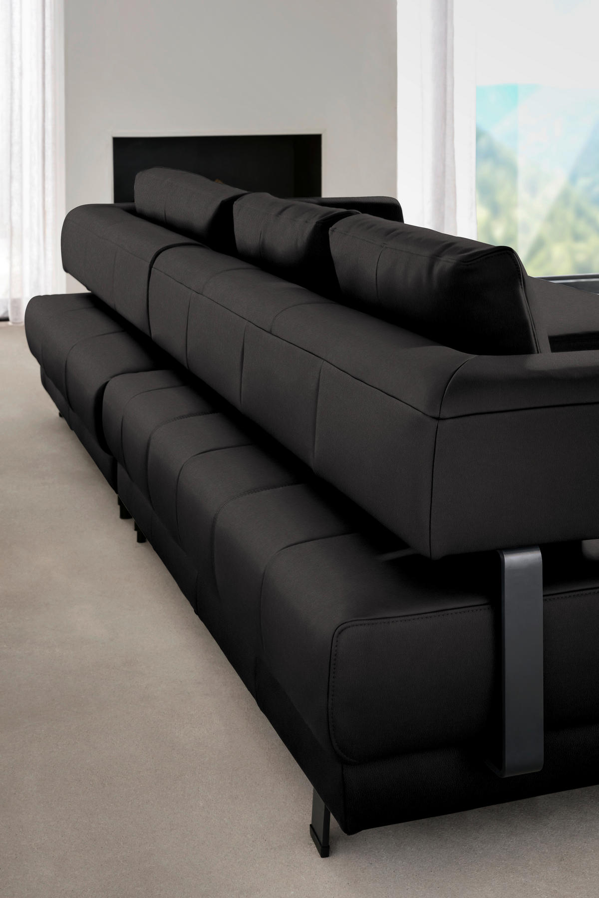 ECKSOFA in Echtleder Dunkelbraun  - Dunkelbraun/Schwarz, Design, Leder/Metall (307/188cm)