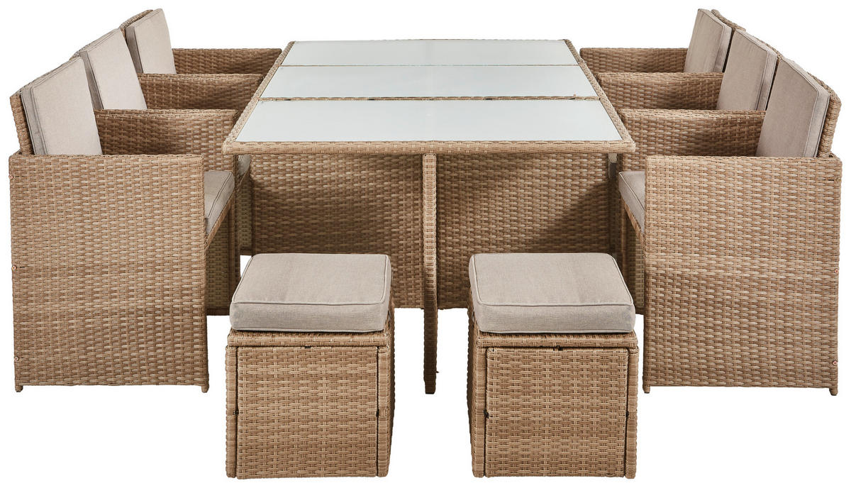 GARTENTISCHGRUPPE beschichtet Stahl  - Beige/Braun, MODERN, Glas/Kunststoff (183/74/120cm) - Ambia Garden