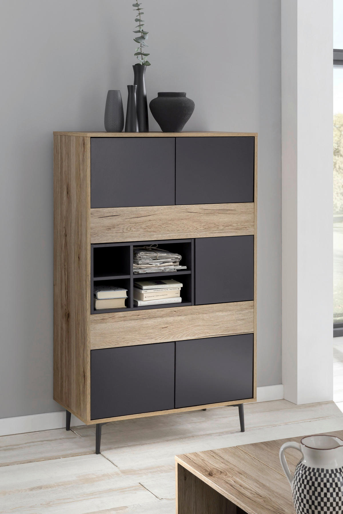 HIGHBOARD  in 78/130/39 cm  - Anthrazit/Schwarz, Design, Holzwerkstoff/Metall (78/130/39cm) - Livetastic