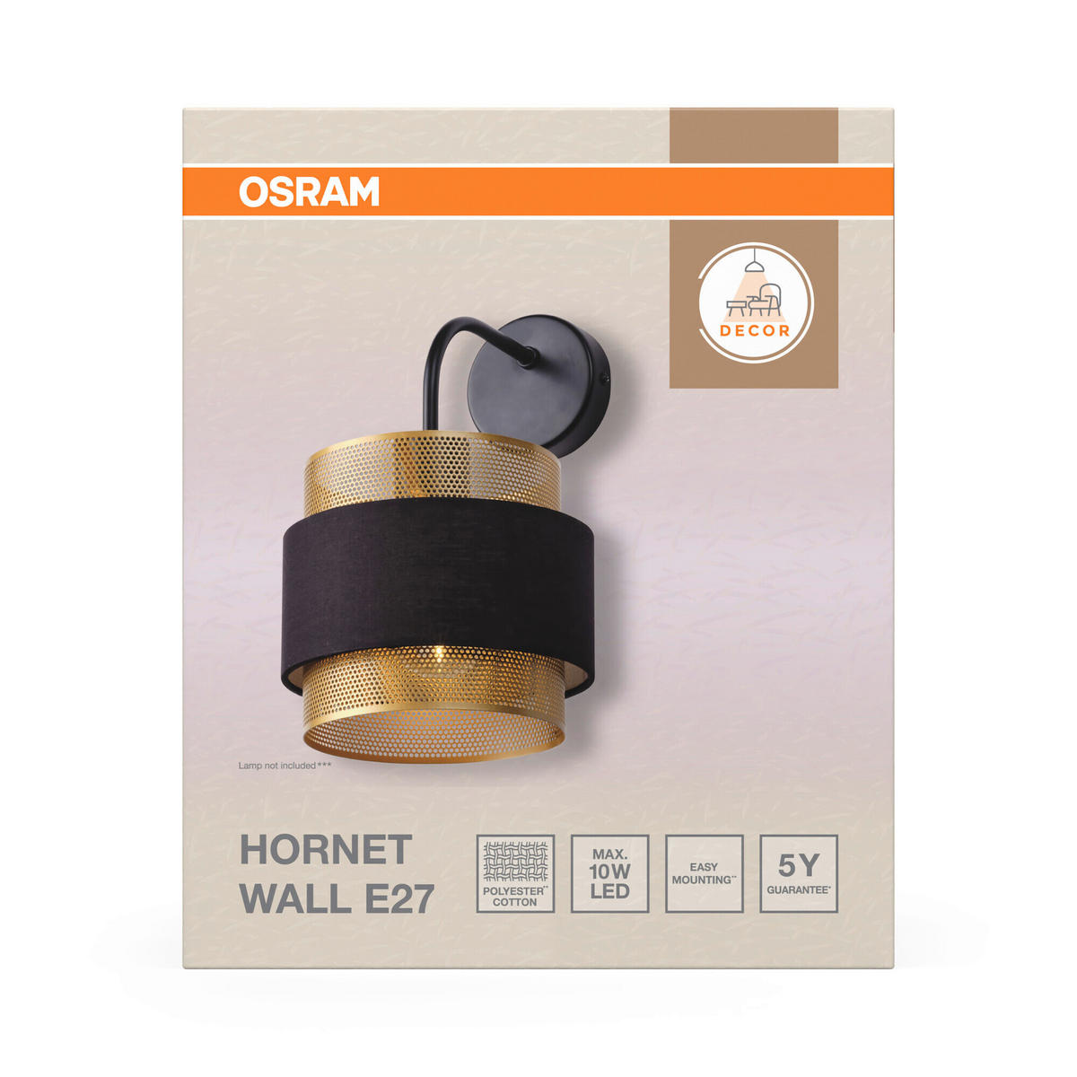 WANDLEUCHTE 18/23,5/30 cm   - Goldfarben/Schwarz, KONVENTIONELL, Textil/Metall (18/23,5/30cm) - Osram