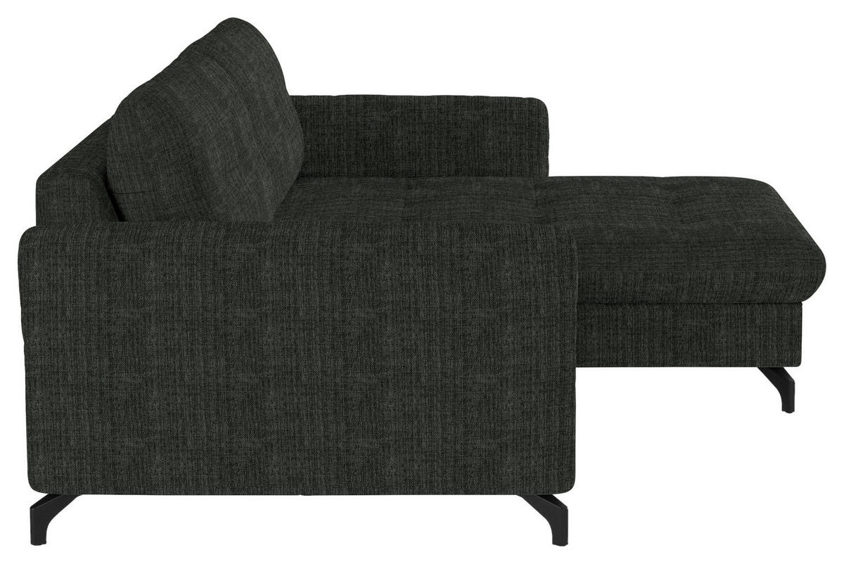ECKSOFA in Flachgewebe, Leinenoptik Dunkelgrün  - Dunkelgrün/Schwarz, Design, Textil/Metall (242/170cm) - Xora