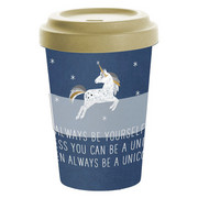 COFFEE-TO-GO-BECHER 0,4 l - Blau/Goldfarben, KONVENTIONELL, Holz/Kunststoff (9/13,5cm)