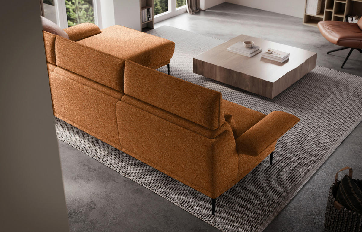 ECKSOFA in Bouclé Cognac  - Cognac/Schwarz, Design, Textil/Metall (330/186cm) - Johann Jakob