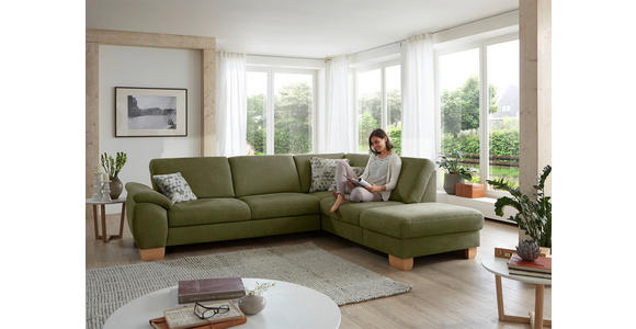 ECKSOFA in Mikrofaser Hellgrün  - Wildeiche/Beige, Natur, Holz/Textil (286/236cm) - Voleo