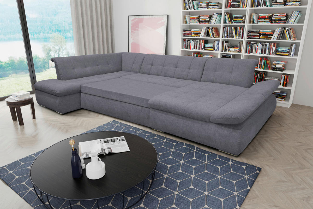 WOHNLANDSCHAFT Dunkelgrau Mikrofaser  - Chromfarben/Dunkelgrau, KONVENTIONELL, Textil/Metall (216/353/172cm) - MID.YOU