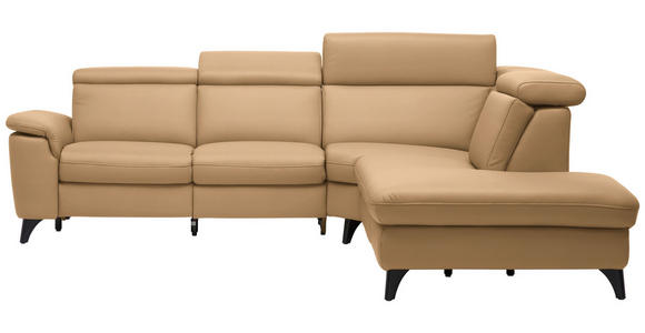 ECKSOFA in Echtleder Honig  285/239 cm  - Schwarz/Honig, Design, Leder/Metall (285/239cm) - Cantus