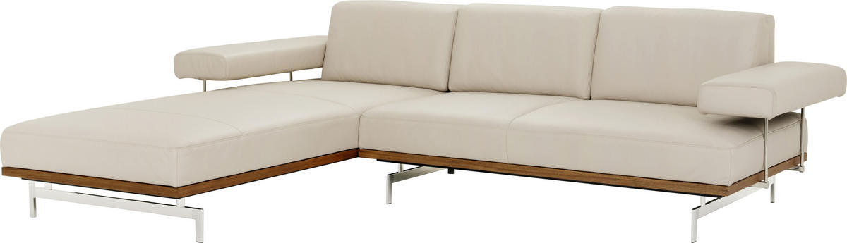 ECKSOFA in Echtleder Creme  237/295 cm  - Creme/Alufarben, Design, Leder/Metall (237/295cm) - Joop!