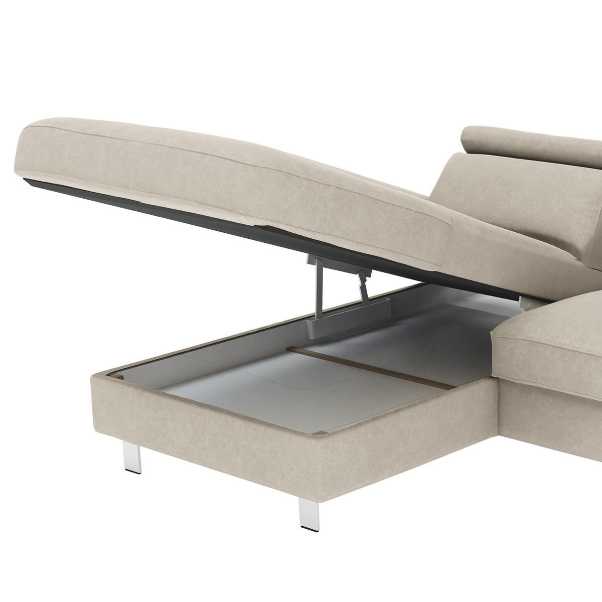 ECKSOFA in Mikrofaser Silberfarben  - Silberfarben, Konventionell, Textil/Metall (260/82/182cm) - Trendmanufaktur