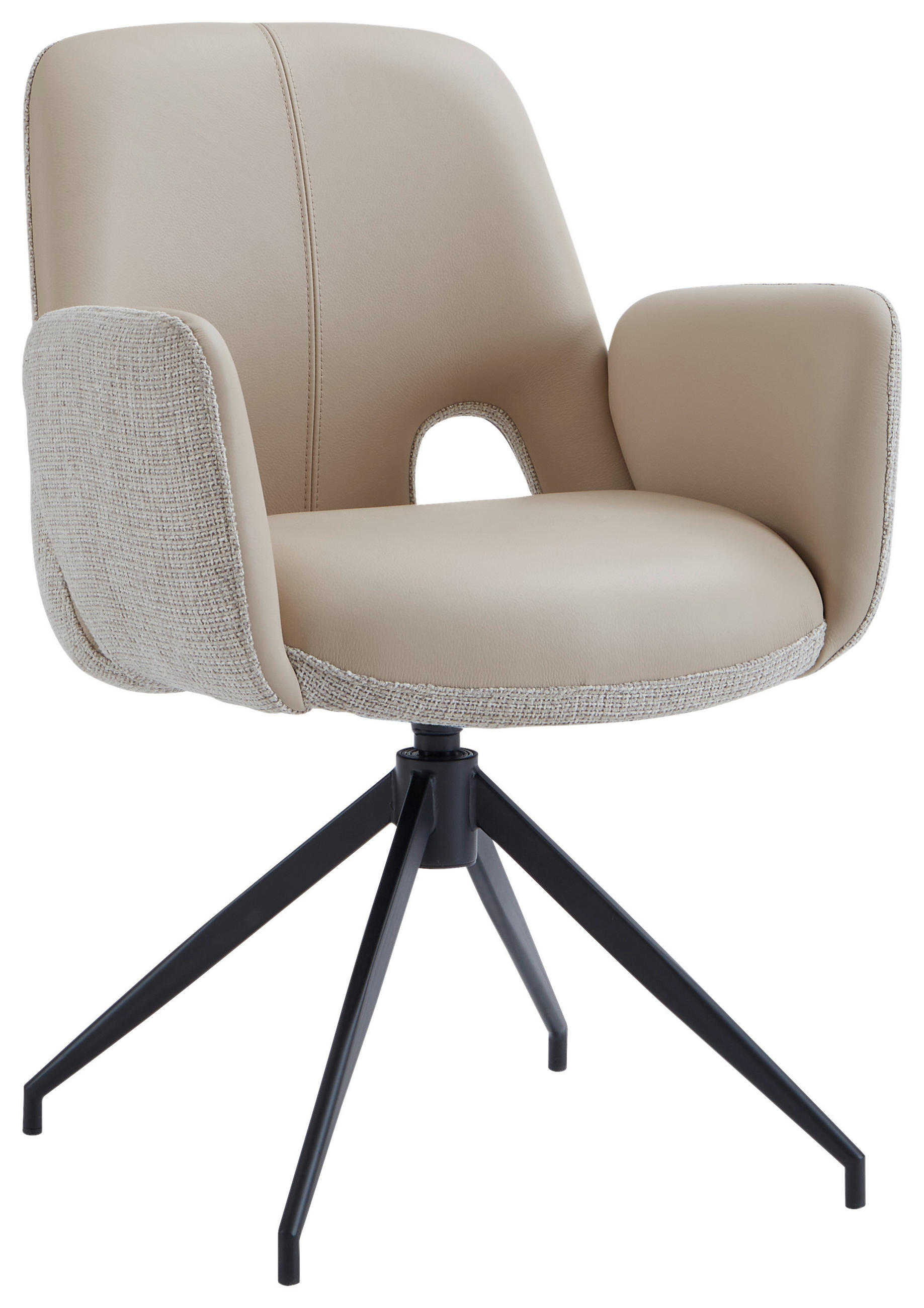 ARMLEHNSTUHL  Sitzfläche 360° drehbar, automatische Rückholfunktion Leinenoptik Echtleder  - Beige/Schwarz, Design, Leder/Textil (60/85/62cm) - Dieter Knoll