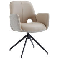 ARMLEHNSTUHL  Sitzfläche 360° drehbar, automatische Rückholfunktion Leinenoptik Echtleder  - Beige/Schwarz, Design, Leder/Textil (60/85/62cm) - Dieter Knoll