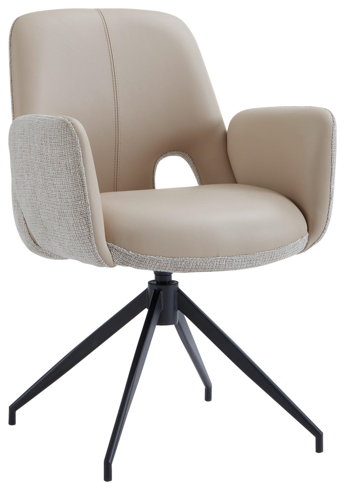 ARMLEHNSTUHL  Sitzfläche 360° drehbar, automatische Rückholfunktion Leinenoptik Echtleder  - Beige/Schwarz, Design, Leder/Textil (60/85/62cm) - Dieter Knoll