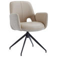ARMLEHNSTUHL  Sitzfläche 360° drehbar, automatische Rückholfunktion Leinenoptik Echtleder  - Beige/Schwarz, Design, Leder/Textil (60/85/62cm) - Dieter Knoll